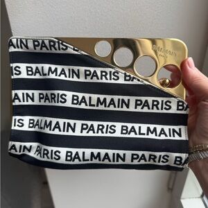 Balmain Black and White Clutch with Gold Accents